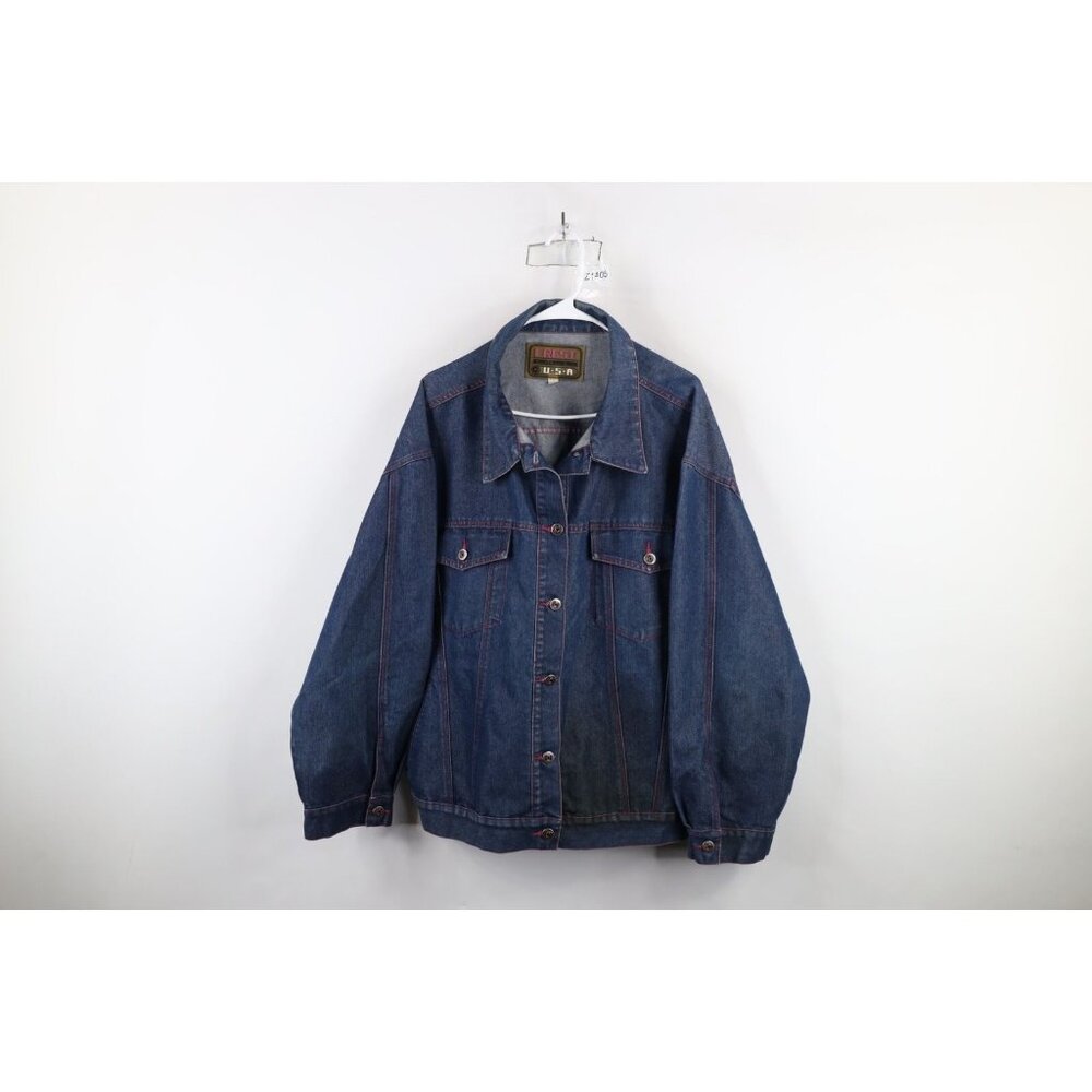 Vintage 90s Y2K Streetwear Womens 3X Distressed Baggy Denim Jean Trucker Jacket